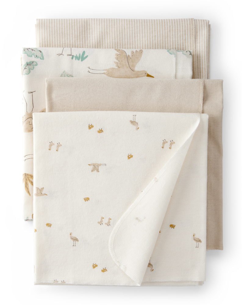 Baby 4-Pack Stork Print Receiving Blankets, image 1 of 5 slides