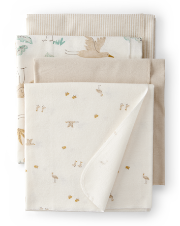 Baby 4-Pack Stork Print Receiving Blankets, 