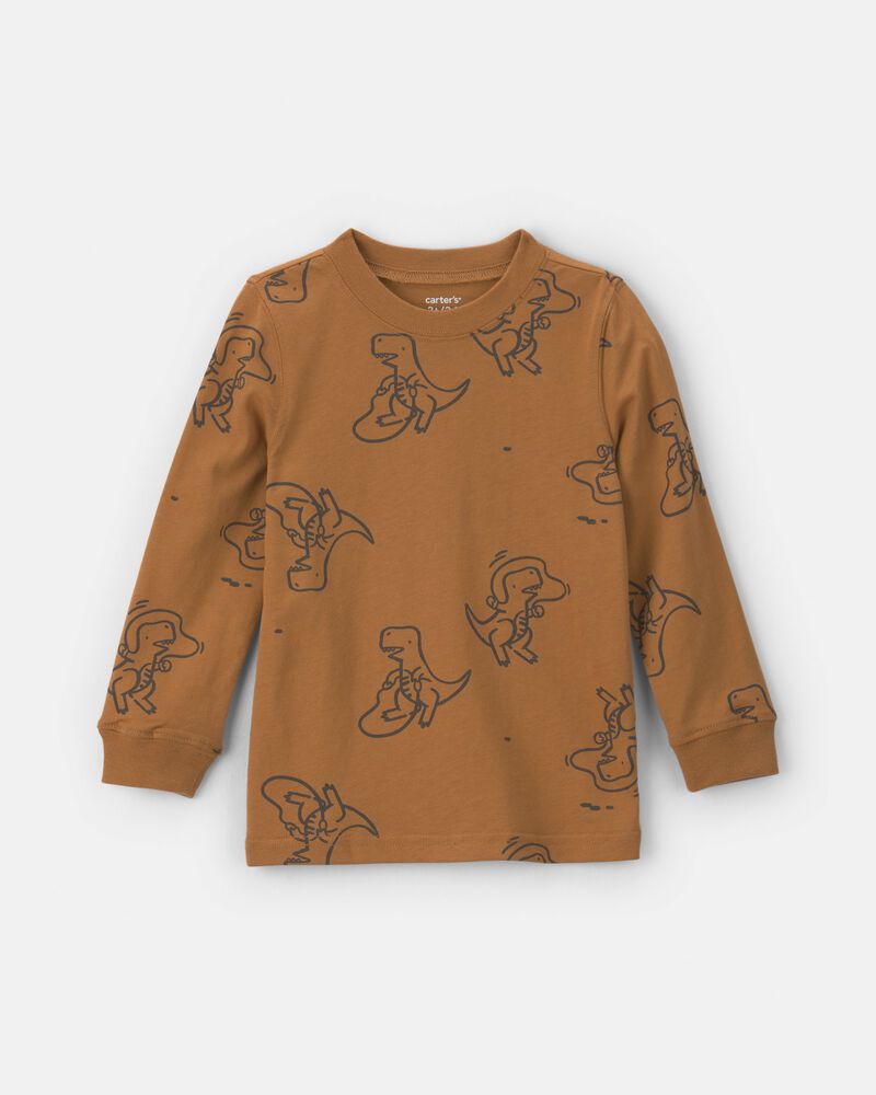 Toddler Boy Dinosaur Long-Sleeve T-Shirt - Brown, image 1 of 3 slides
