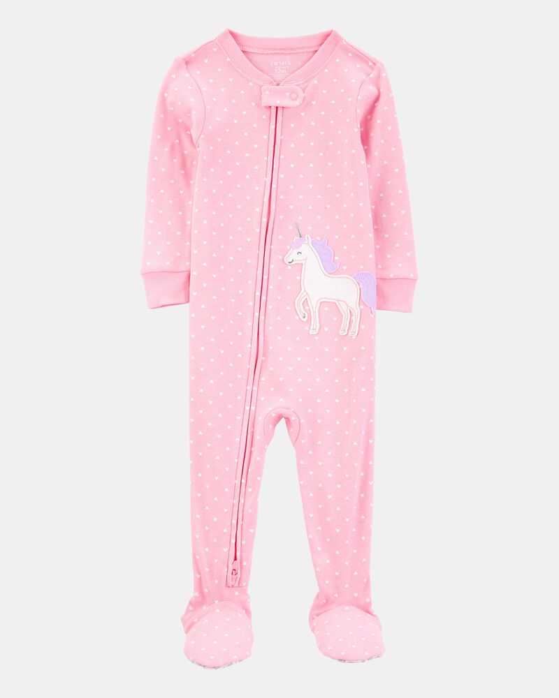 Baby Girl Unicorn Snug Fit Cotton Footie 1-Piece Pyjamas - Pink, image 1 of 4 slides