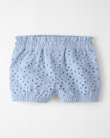 Baby Girl 3-Piece Organic Cotton Outfit Set in Blue Eyelet, 