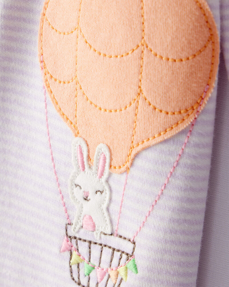 Bébé Grenouillère à fermeture à glissière à 2 sens à motif de lapin et montgolfière, image 2 sur 5 diapositives