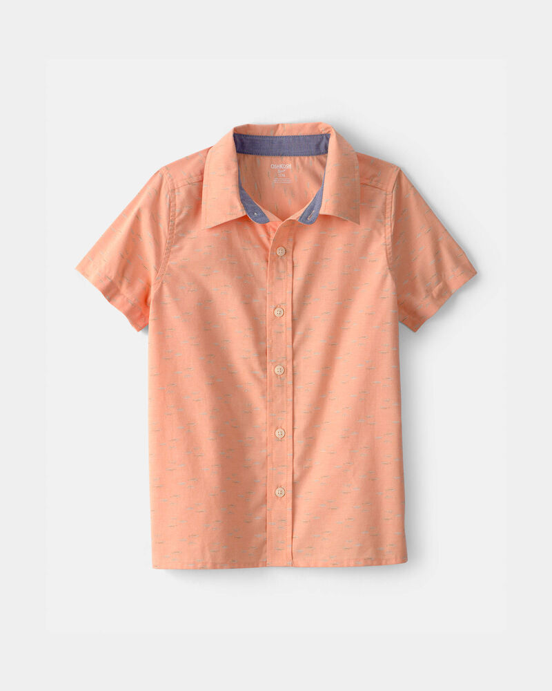 Gar&ccedil;ons - Chemise boutonn&eacute;e &agrave; manches courtes, motif poissons - Orange, image 1 sur 2 diapositives