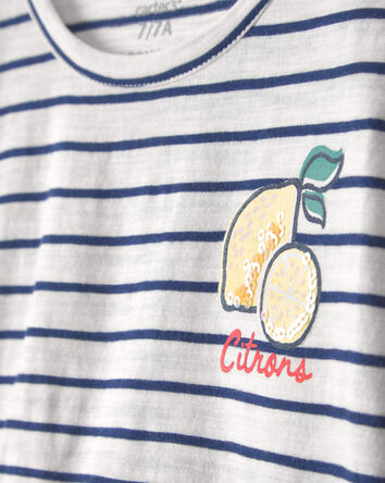 Girls Lemon Striped Top - Blue/Ivory, 