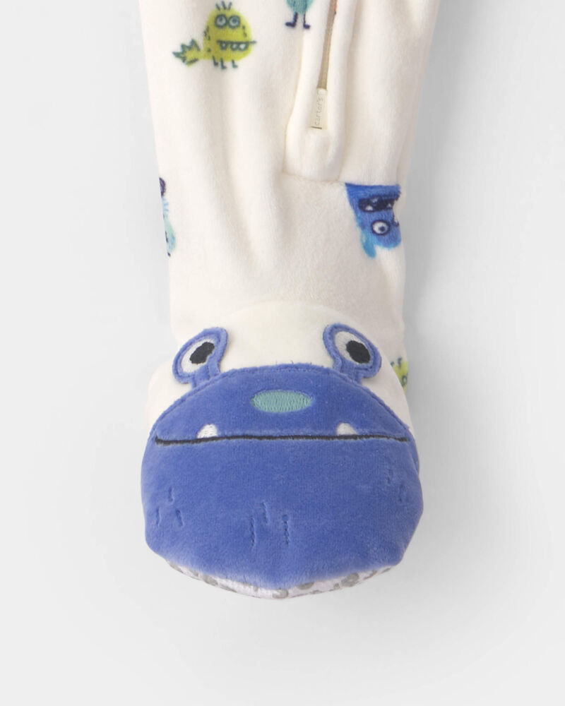 Toddler Boy 1-Piece Monster DreamPlush Snug Fit Footed Pyjama - Cream, image 3 of 5 slides