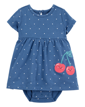 Baby Cherry Bodysuit Dress - Blue, 