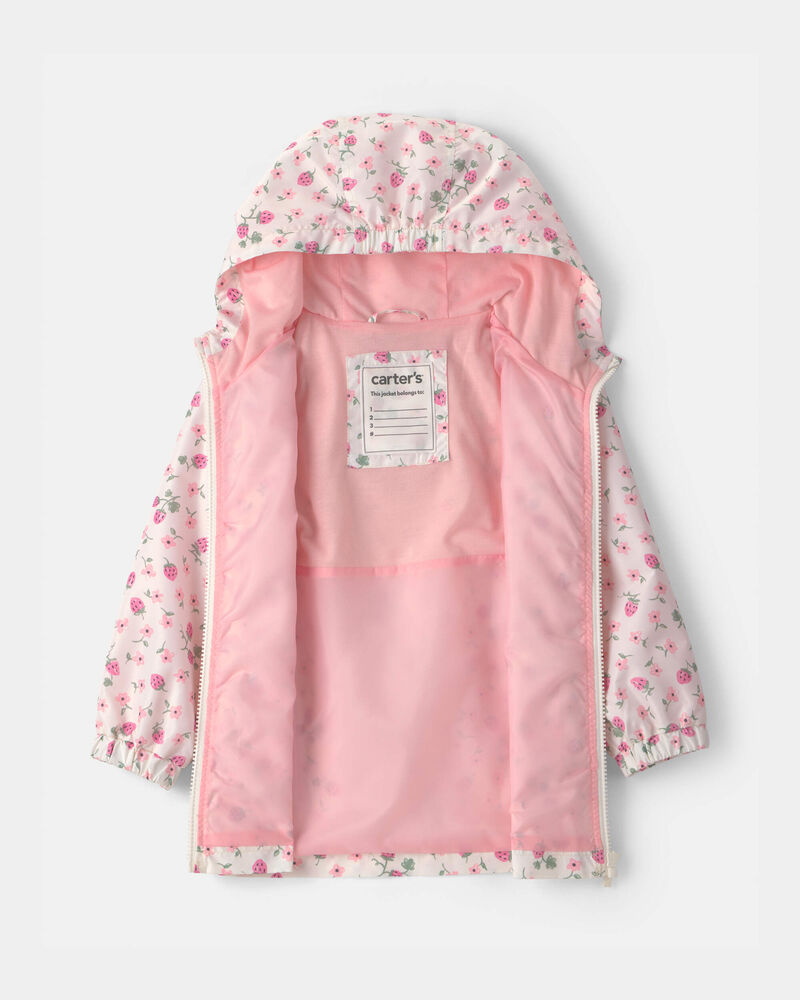 Toddler Girl Strawberry Floral Raincoat , image 2 of 3 slides
