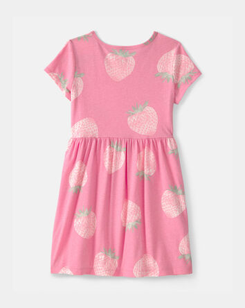 Filles - Robe &agrave; manches courtes, fraises - Rose, 