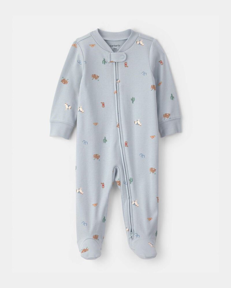 Baby Western 100% Cotton 2-Way Zip Sleeper - Blue, image 1 of 4 slides