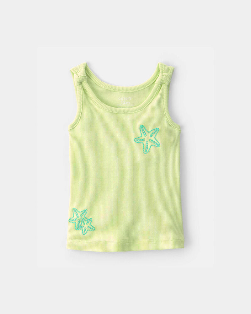Baby Girl Starfish Ribbed Tank Top - Green, image 1 of 3 slides