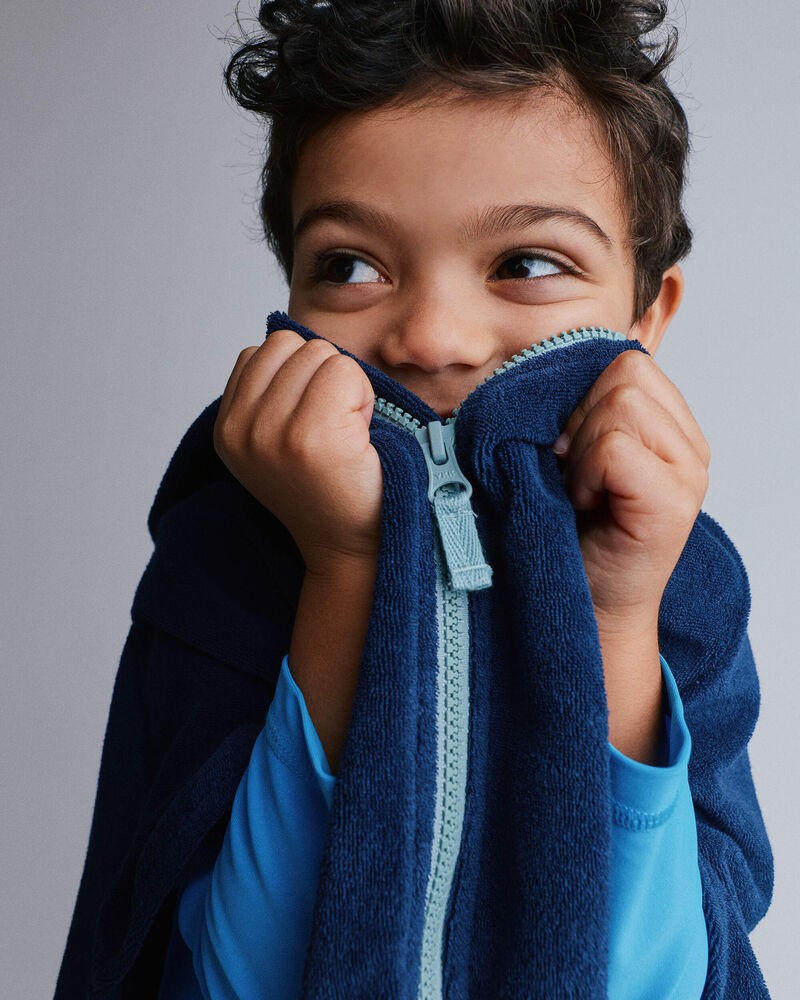 Toddler French-Terry Hooded Poncho Towel - Deep Night, image 3 of 5 slides