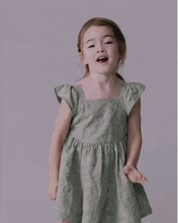 Toddler Girl Embroidered Flutter Sleeve Dress in Floral Print - Green, 