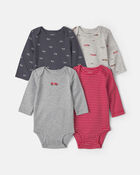 Baby Boy 4-Pack Race Car Long-Sleeve Bodysuits, image 1 of 6 slides
