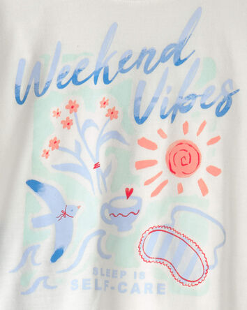 Girls Weekend Vibes' Striped Loose Fit 2-Piece Pyjama Set - Blue/Ivory, 