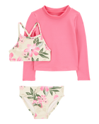 Toddler Girl 3-Piece Tropical Floral Rashguard Swim Set - Pink/Cream, image 1 of 5 slides