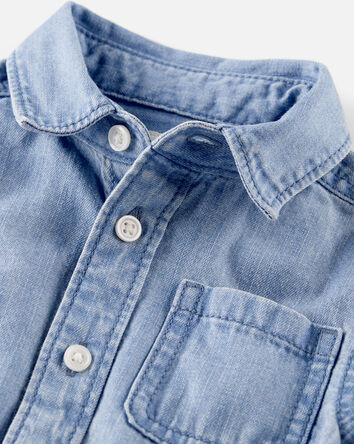 Organic Cotton Chambray Button-Front Shirt, 