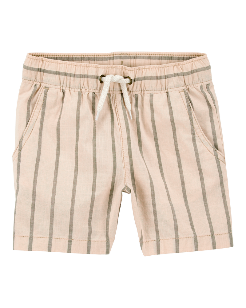 Toddler Striped Drawstring Shorts - Khaki, image 1 of 7 slides