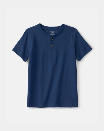 Gar&ccedil;ons - T-shirt henley uni - Bleu, 