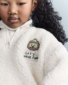 Toddler Let's Have Fun'  Sherpa Quarter-Zip Sweatshirt - Cream, image 4 of 6 slides