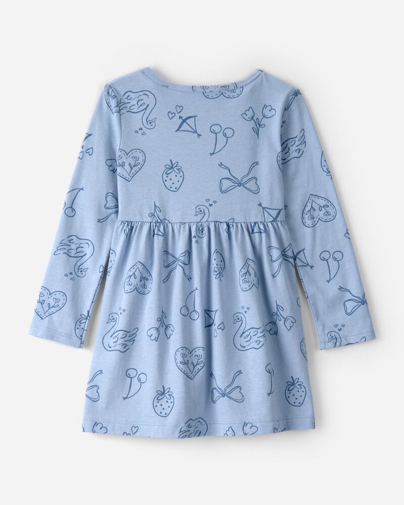 Toddler Girl Bow Icon Long-Sleeve Knit Dress - Blue, image 2 of 4 slides