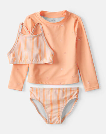 Toddler Girl 3-Piece Sleeveless Rashguard Swimsuit Set - Orange, 