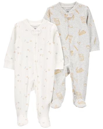 B&eacute;b&eacute; Emballage de 2 grenouill&egrave;res en m&eacute;lange de coton &agrave; glissi&egrave;re 2 sens, 