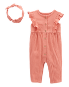 Baby 2-Piece Crinkle Jersey Jumpsuit & Headwrap Set, image 1 of 3 slides