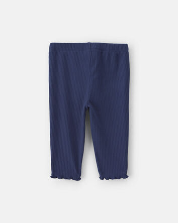 Baby Girl Pull-On Ribbed Leggings - Navy Blue, 