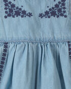 Baby Girl Floral Embroidered Chambray Dress, image 4 of 5 slides