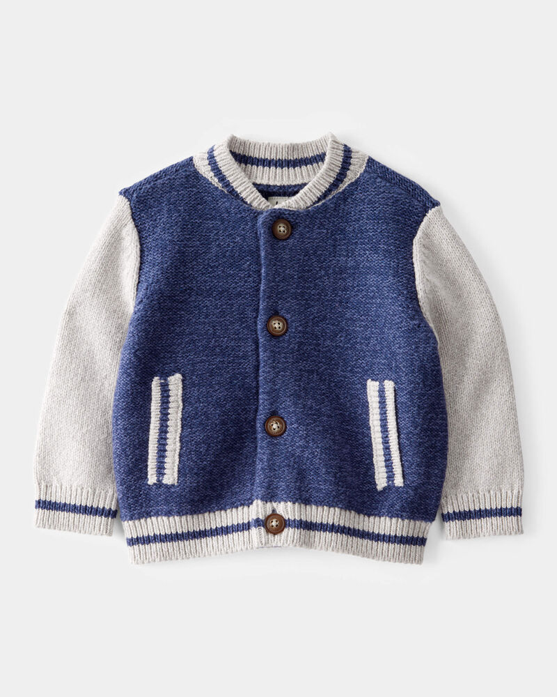 Baby Jersey Knit Varsity Sweater - Navy, image 1 of 3 slides
