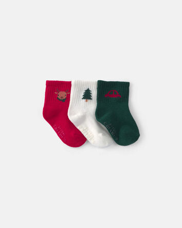 Baby Boy 3-Pack Christmas Icon Booties - Red/White/Green, 