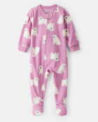 Baby Girl Polar Bear Loose Fit Long-Sleeve 2-Way Zip 1-Piece Pyjamas - Pink, image 1 of 3 slides