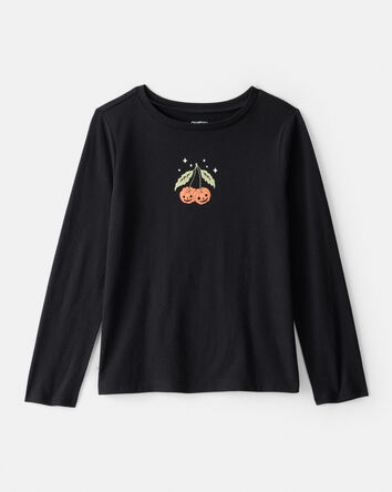 Filles - T-shirt à manches longues à imprimé de citrouille d’Halloween – Noir, 