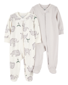 Baby 2-Pack Striped Elephant 2-Way Zip Cotton Sleeper, image 1 of 4 slides