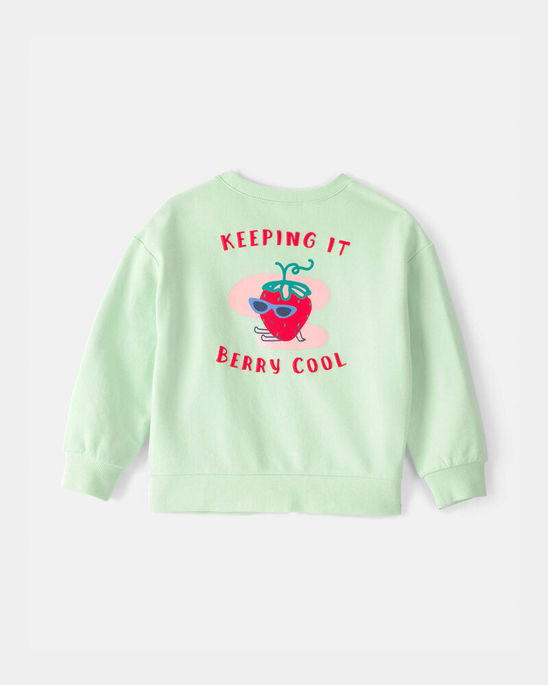 Toddler Girl Strawberry French Terry Pullover Sweatshirt - Green, image 3 of 8 slides