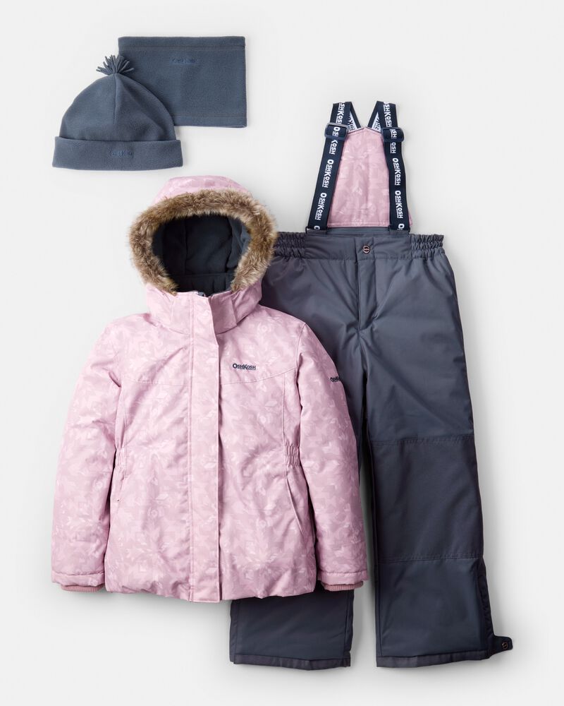 Girls 2-Piece Print Taslan Snowsuit - Rosewood, image 1 of 7 slides