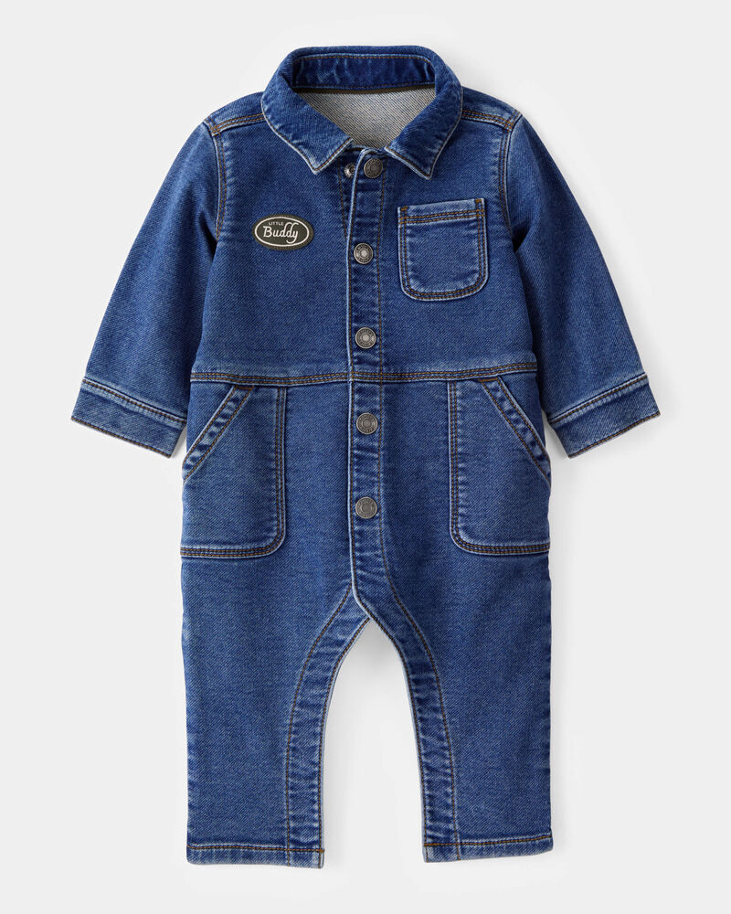 Baby Little Buddy Snap-Up Denim Jumpsuit, image 1 of 5 slides