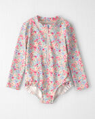 Toddler Girl Recycled Rashguard Swimsuit in Meadow Mix Print, image 1 of 5 slides