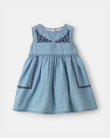 B&eacute;b&eacute; fille - Robe brod&eacute;e en chambray &agrave; motif floral, 