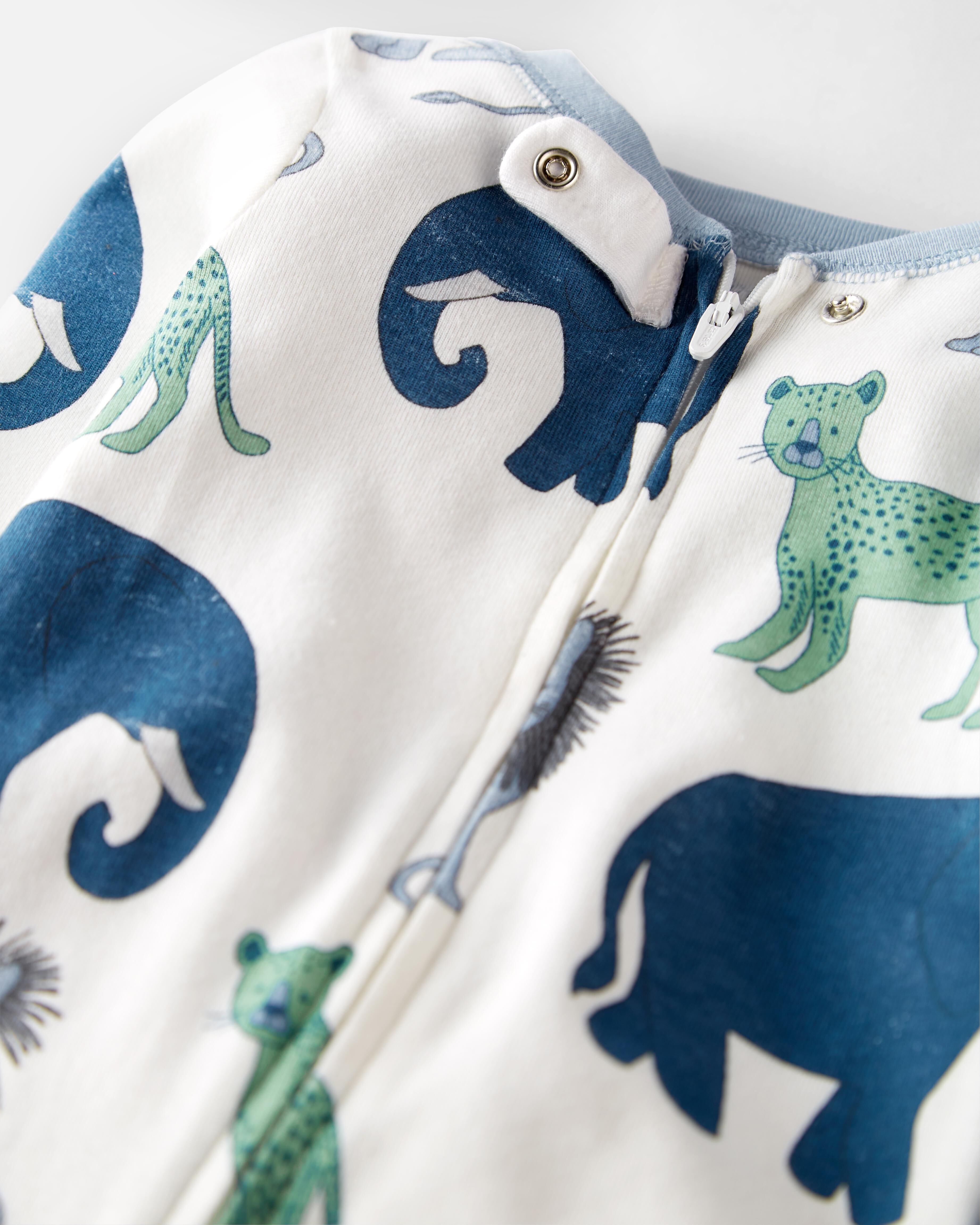 Carter s Size 24M 1 Piece Wildlife Organic Cotton Pjs In Blue