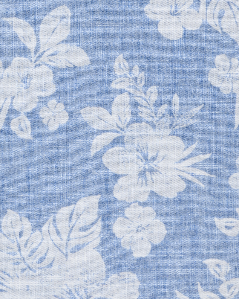 Kid Chambray Tropical Print Button-Front Shirt-Blue, image 2 of 3 slides
