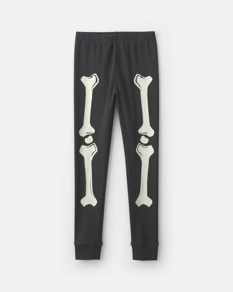 Kids 2-Piece Halloween Skeleton 100% Cotton Snug Fit Pyjama Set - Black, image 3 of 5 slides