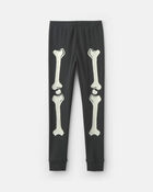 Kids 2-Piece Halloween Skeleton 100% Cotton Snug Fit Pyjama Set - Black, image 3 of 5 slides