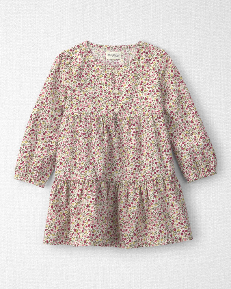 Toddler Girl Organic Cotton Dobby Dress in Floral, image 1 of 4 slides