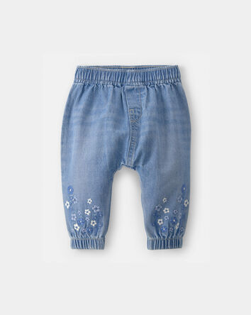 Baby Girl Floral Pull-On Denim Jogger - Medium Wash, 