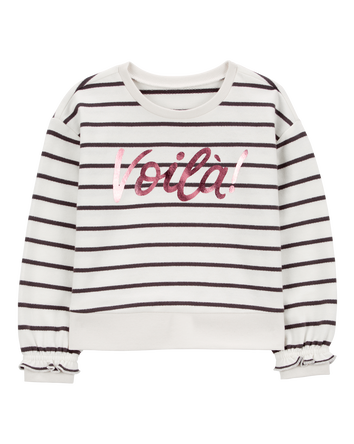 Baby Striped French Terry Long-Sleeve Pullover - Black/White, 