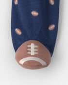 B&eacute;b&eacute; gar&ccedil;on - Grenouill&egrave;re en molleton &agrave; fermeture &agrave; glissi&egrave;re double sens et motif football &ndash; Bleu marine, image 4 sur 5 diapositives