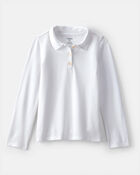 Girls Uniform Pique Long Sleeve Polo  - White, image 1 of 3 slides