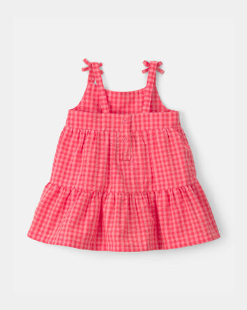 Baby Girl Gingham Sleeveless Dress - Pink, 