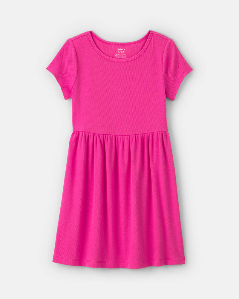 Filles - Robe manches courtes en tissu c&ocirc;tel&eacute; - Rose, image 1 sur 3 diapositives